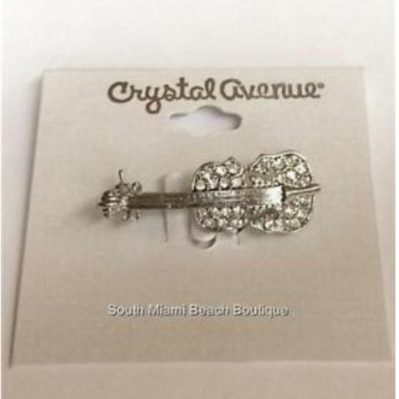 Silver Crystal Violin Pin Brooch Fiddle Music - Picture 5 of 8